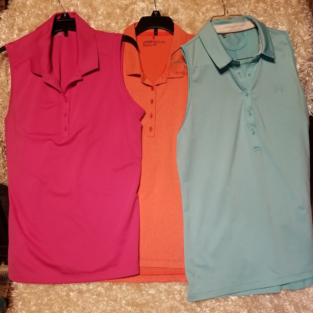 2 Nike Golf Dryfit Sleeveless Polos 1 Mint Green Underarmour Set Of 3 Sz Lg